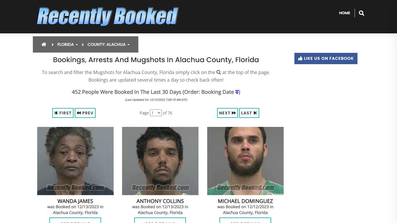 Recent bookings, Arrests, Mugshots in Alachua County, Florida